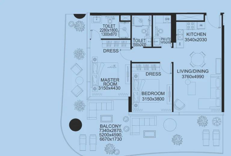 The WOW Tower floor plan 2 BR · 1 220–1 461 sqft