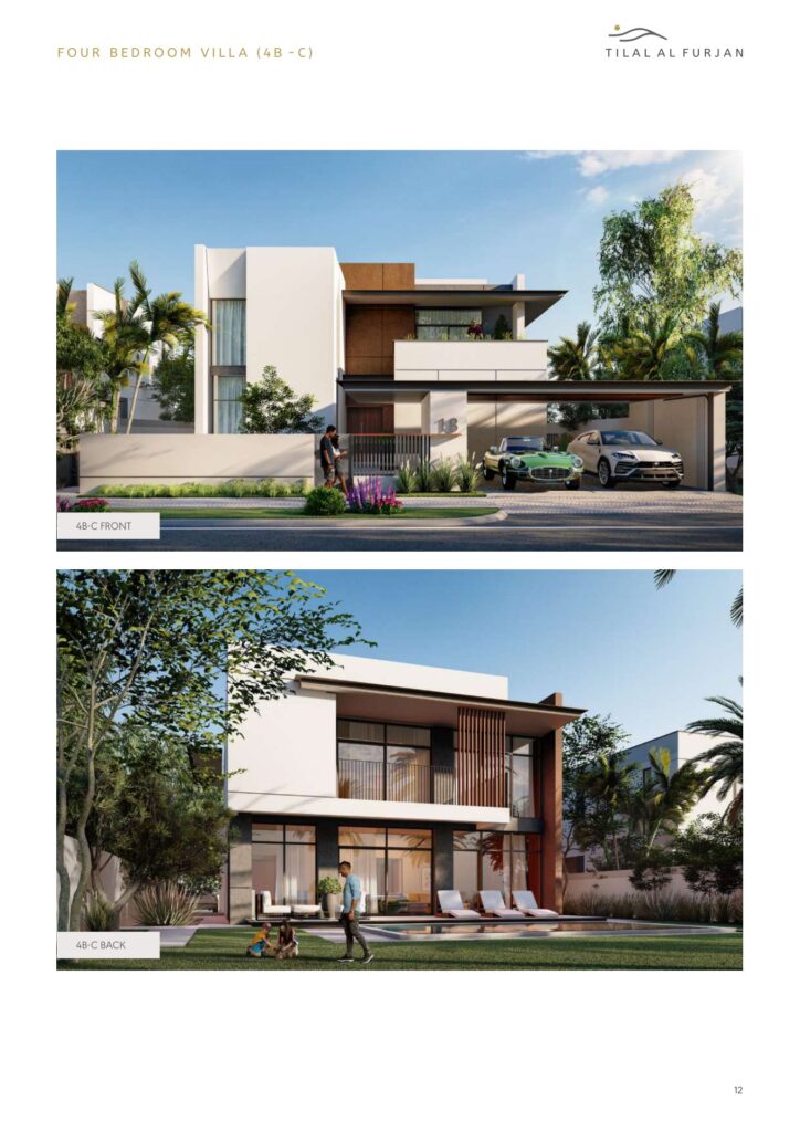 Front and back exterior views of a modern four bedroom villa