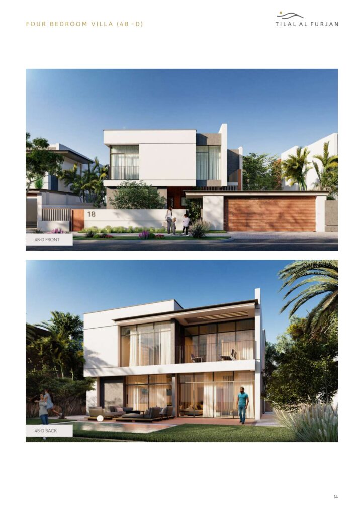 front and back exterior views of a modern four bedroom villa