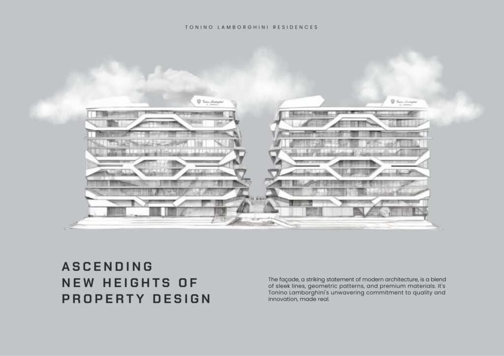 Architectural sketch of two modern residential buildings