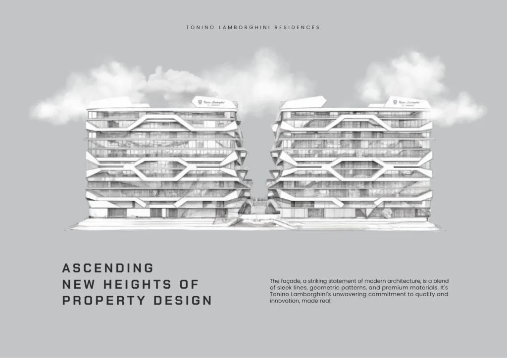 Architectural sketch of two modern residential buildings