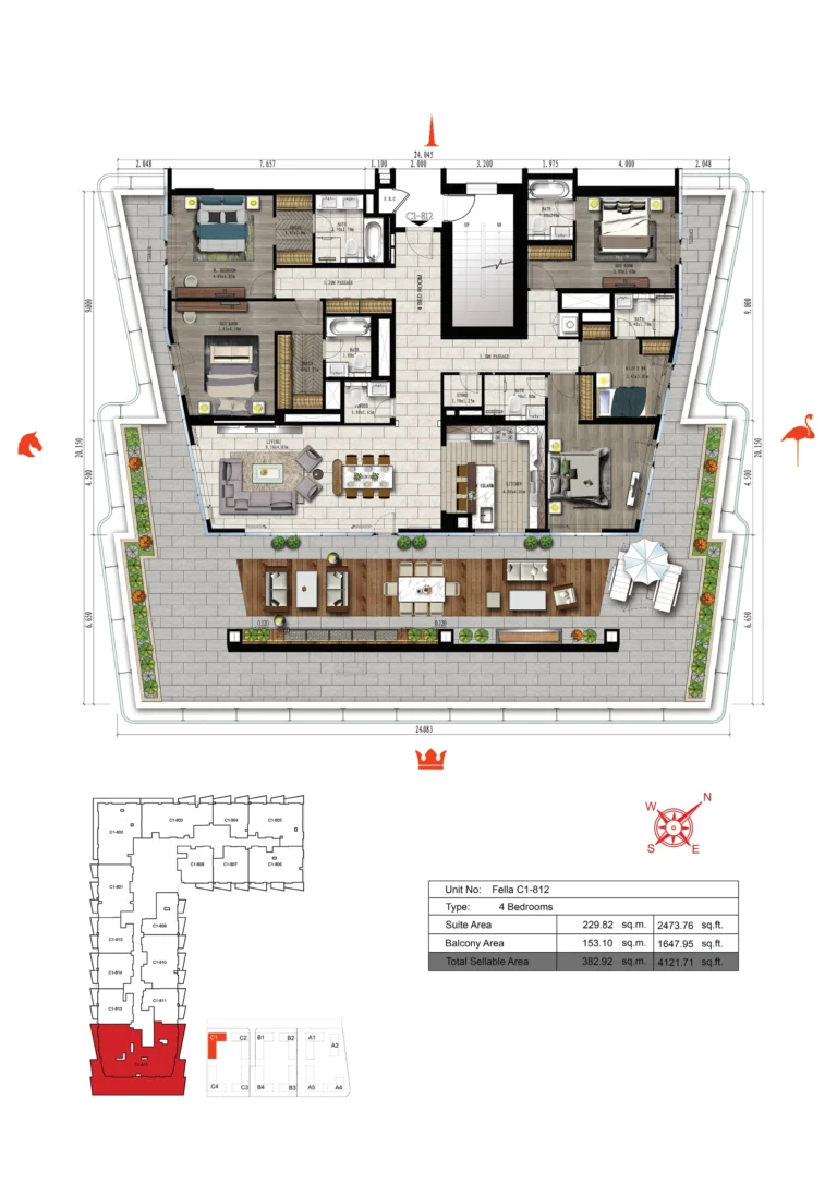 Tonino Lamborghini Residences floor plan 4 BR · 4121 sqft
