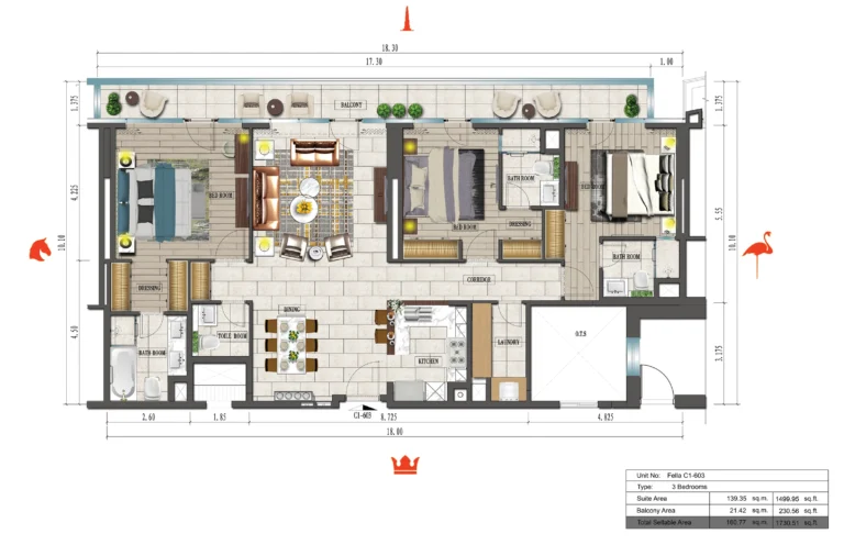 Tonino Lamborghini Residences floor plan 3 BR · 1731 sqft