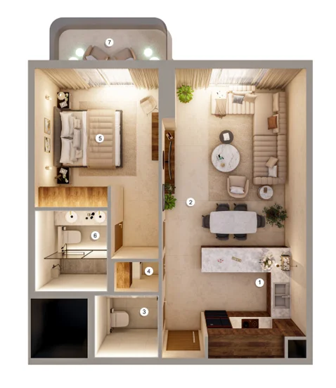 Ventone floor plan 1-спальн. · 885 sqft