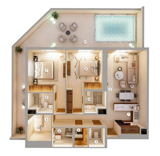 Ventone floor plan 2-спальн. · 1544 sqft