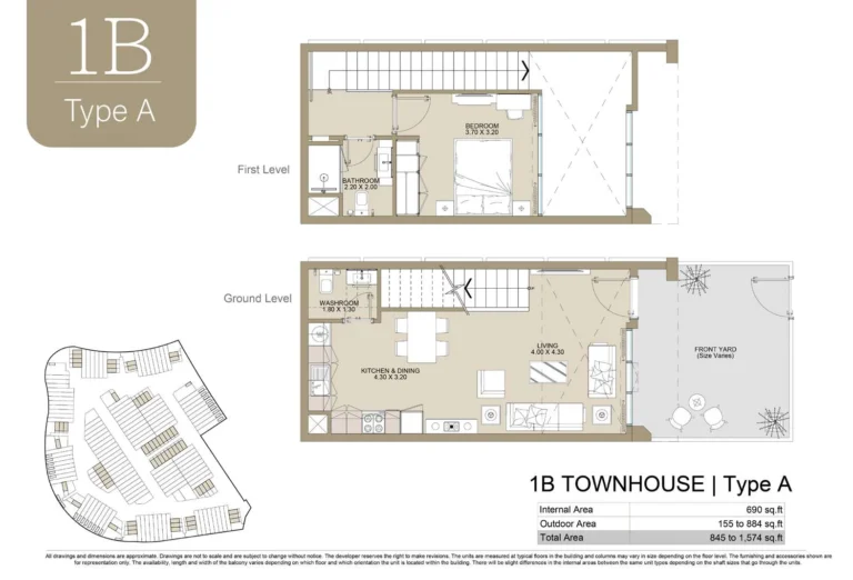 Verdana Residence 2 floor plan 1 BR · 845 sqft