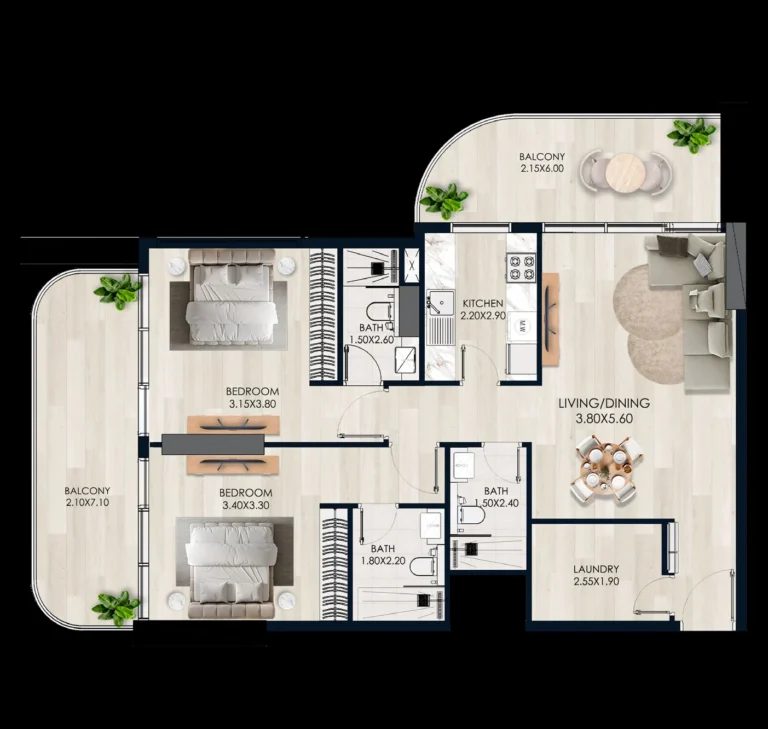 Verde By Vision floor plan 2-спальн.
