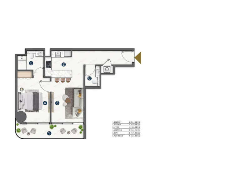 Voxa Residences floor plan 1-спальн.