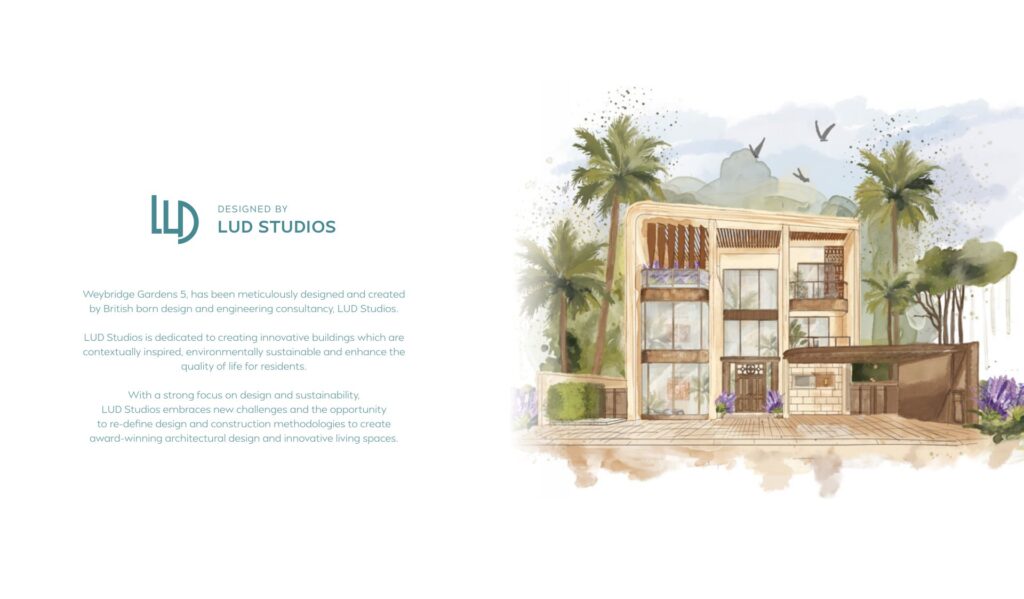 Watercolor style architectural render of a two-story house with palm trees